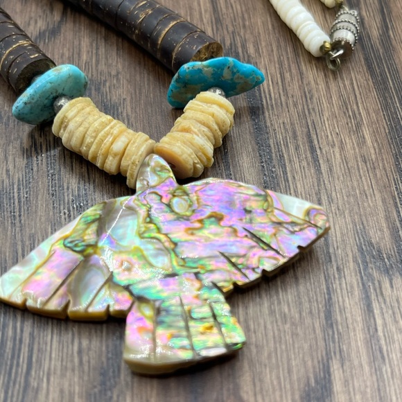 Abalone Fire Bird Eagle Pendant Necklace With Puka Shells Necklace - Picture 1 of 15